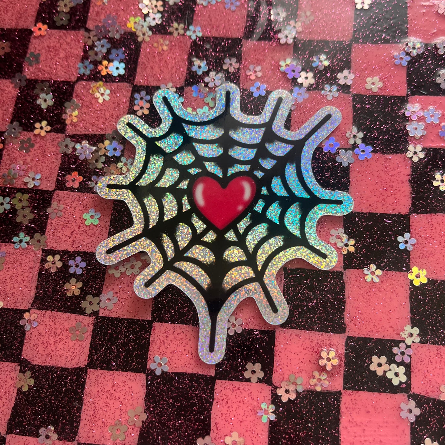 Spiderweb Heart Glitter Sticker