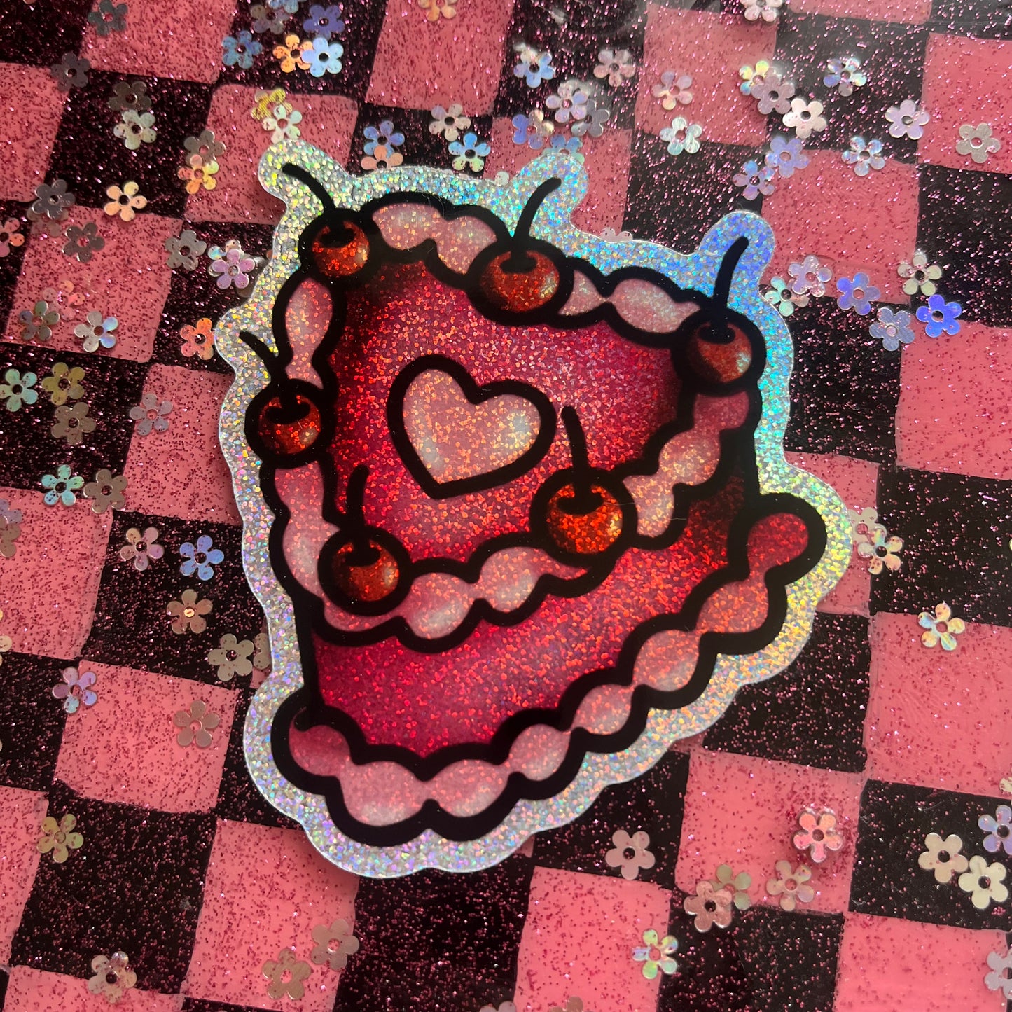 Heart Cake Glitter Sticker